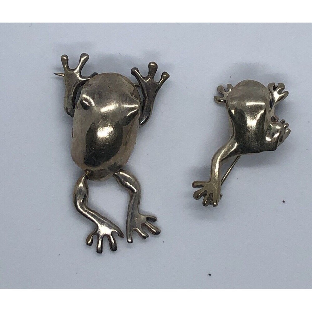 Set of Silver Frog Pin Brooches 925 Sterling 1 Articulate Vintage Jewelr…
